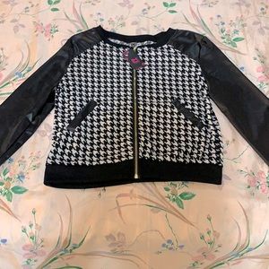 NWT Houndstooth and Faux Leather Bomber Jacket